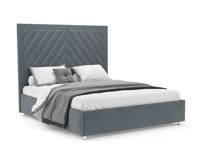 Кровать Мишель 140х190 серо-синего цвета с подъемным механизмом (велюр) 