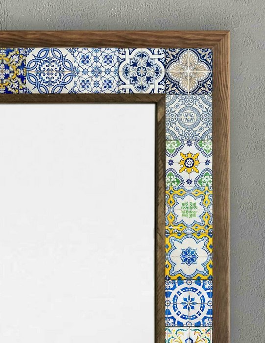 Настенное зеркало с каменной мозаикой 53x73 сине-бежевого цвета - лучшие Настенные зеркала в INMYROOM