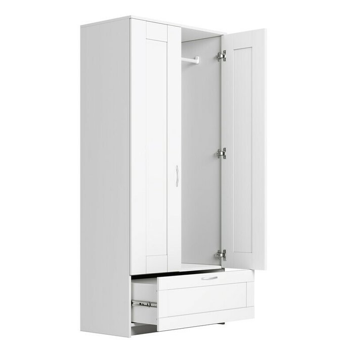 Шкаф двухдверный с выдвижным ящиком Сириус белого цвета - купить Шкафы распашные по цене 12999.0
