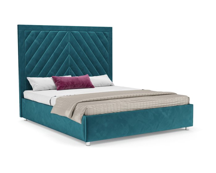 Кровать Мишель 160х190 сине-зеленого цвета с подъемным механизмом (вельвет)