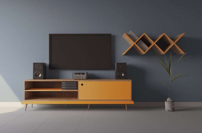 Тумба для мультимедиа Tiwi бирюзово-коричневого цвета - купить Мебель для ТВ и медиа по цене 59600.0