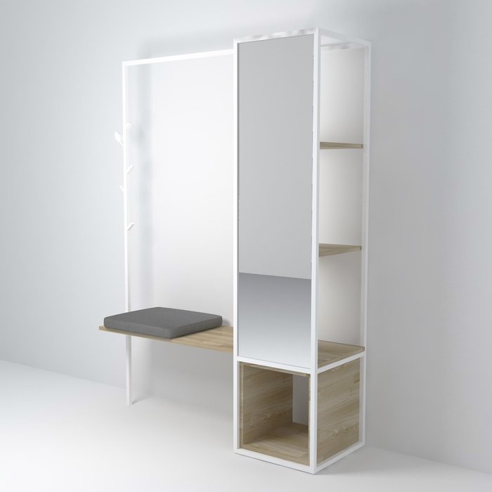 Шкаф комбинированный Сканди с зеркалом и подушкой - купить Гарнитуры для прихожей по цене 51000.0