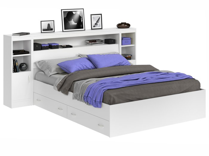 Кровать Виктория 140х200 с ящиками белого цвета