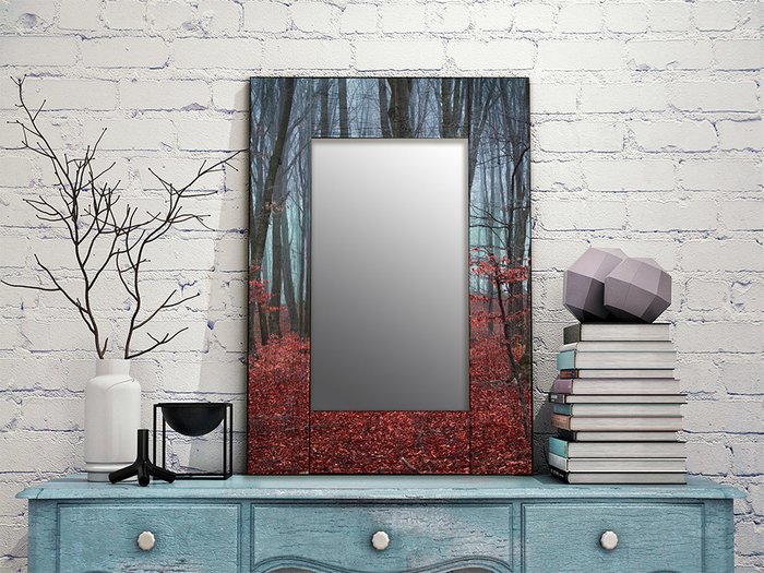  Настенное зеркало Сказочный лес с рамой из массива сосны 55х55 - купить Настенные зеркала по цене 8490.0