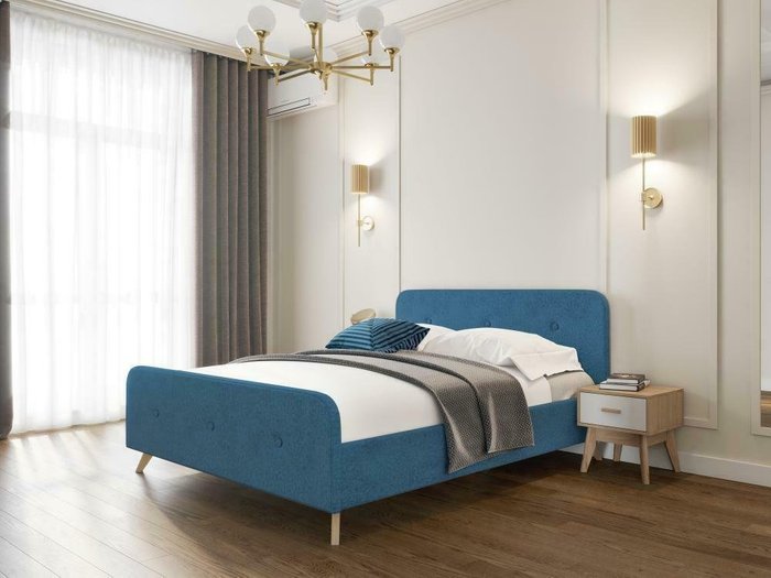 Кровать Сиерра 140х200 темно-голубого цвета без подъемного механизма - купить Кровати для спальни по цене 27980.0