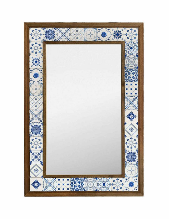 Настенное зеркало с каменной мозаикой 43x63 в раме бело-синего цвета