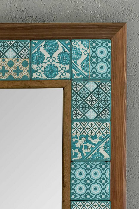 Настенное зеркало 43x43 с каменной мозаикой бирюзово-бежевого цвета - лучшие Настенные зеркала в INMYROOM