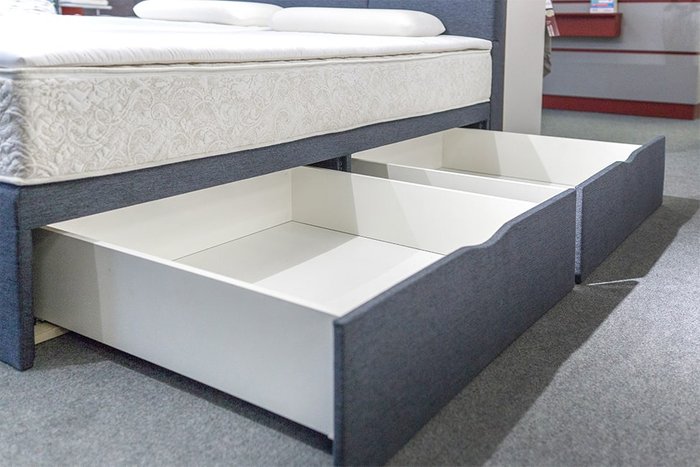 Кровать Домино серого цвета с тремя ящиками 180х200 - лучшие Кровати для спальни в INMYROOM