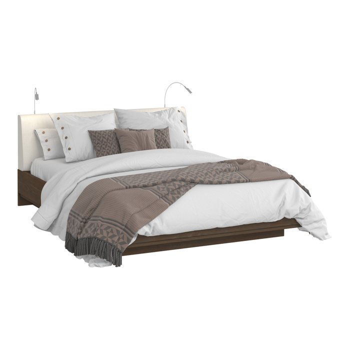 Кровать Сиена 180х200 с изголовьем молочного цвета и двумя светильниками  - лучшие Кровати для спальни в INMYROOM