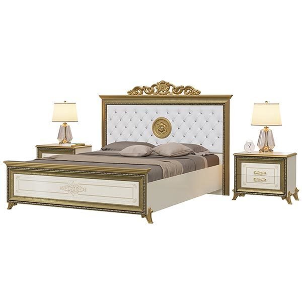 Спальня Версаль из кровати с мягким изголовьем 160х200 и двух прикроватных тумб цвета слоновой кости