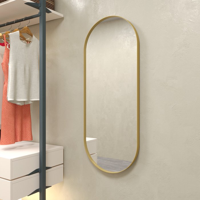 Дизайнерское настенное зеркало Nolvis M в тонкой металлической раме золотого цвета - купить Настенные зеркала по цене 16900.0