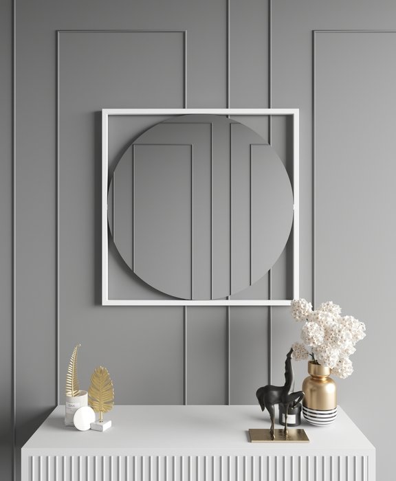Настенное зеркало Image 78х78 в металлической раме белого цвета - лучшие Настенные зеркала в INMYROOM