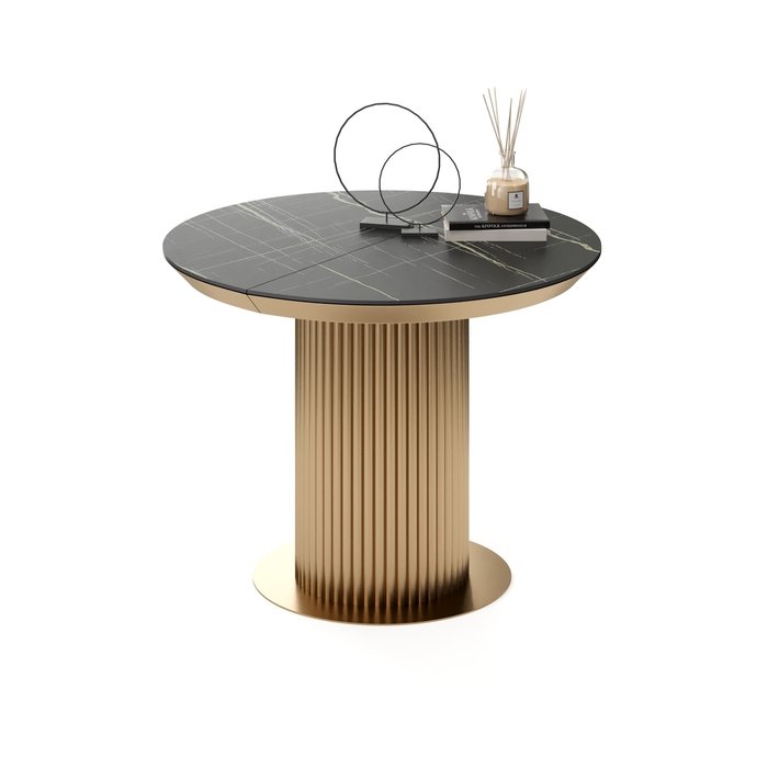 Раздвижной обеденный стол Фрах L черно-золотого цвета - лучшие Обеденные столы в INMYROOM