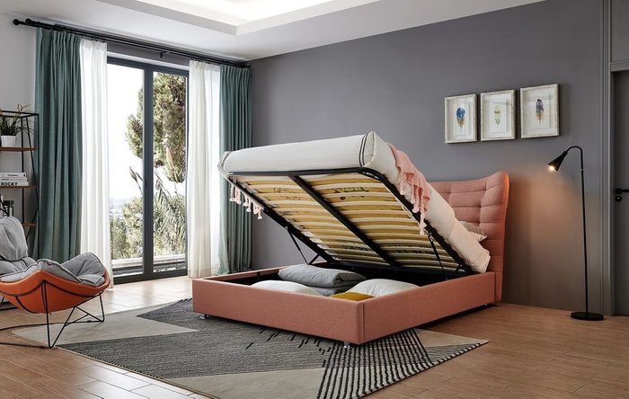 Кровать Venezia 160х200 кораллового цвета с подъемным механизмом - купить Кровати для спальни по цене 62172.0
