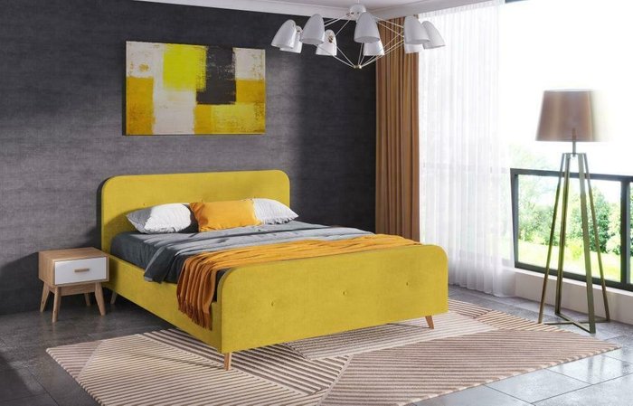 Кровать Сиерра 140х200 горчичного цвета без подъемного механизма - купить Кровати для спальни по цене 27980.0