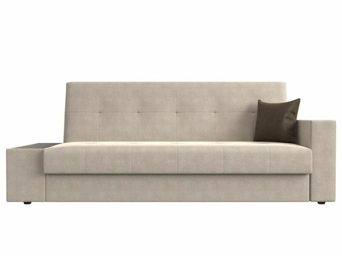 Диван-кровать Лига 020 бежевого цвета с коричневой подушкой и столом слева - купить Прямые диваны по цене 24999.0