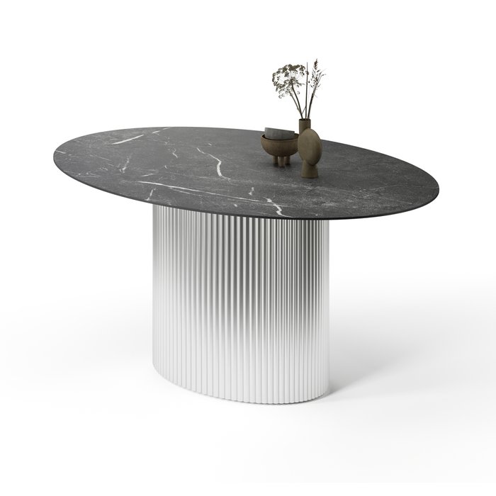 Овальный обеденный стол Эрраи L черно-серебряного цвета - купить Обеденные столы по цене 92032.0
