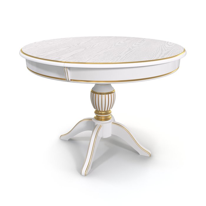 Раздвижной обеденный стол Йорк белого цвета с золотой патиной - лучшие Обеденные столы в INMYROOM