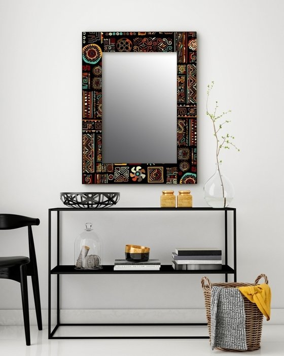 Зеркало настенное Этнический микс в раме из массива сосны 140х75 - купить Настенные зеркала по цене 15490.0