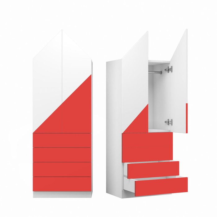 Шкаф Альпы красно-белого цвета с четырьмя ящиками