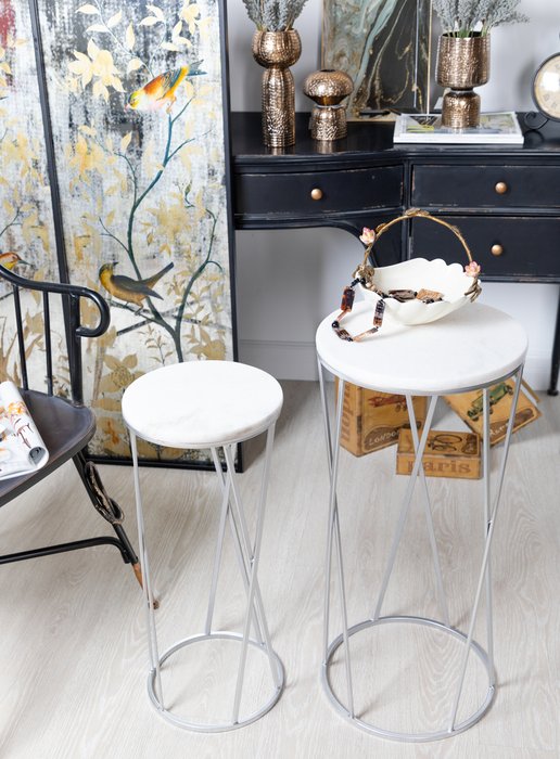 Набор столиков с мрамором на металлическом основании белого цвета - лучшие Консоли в INMYROOM