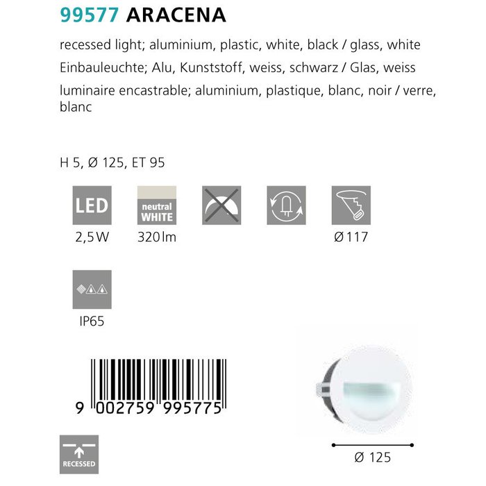 Светильник точечный Aracena белого цвета - купить Настенные уличные светильники по цене 2790.0