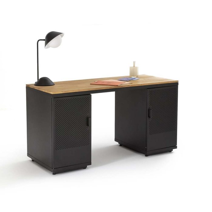 Стол письменный из дуба и металла Agama серого цвета - купить Письменные столы по цене 63049.0