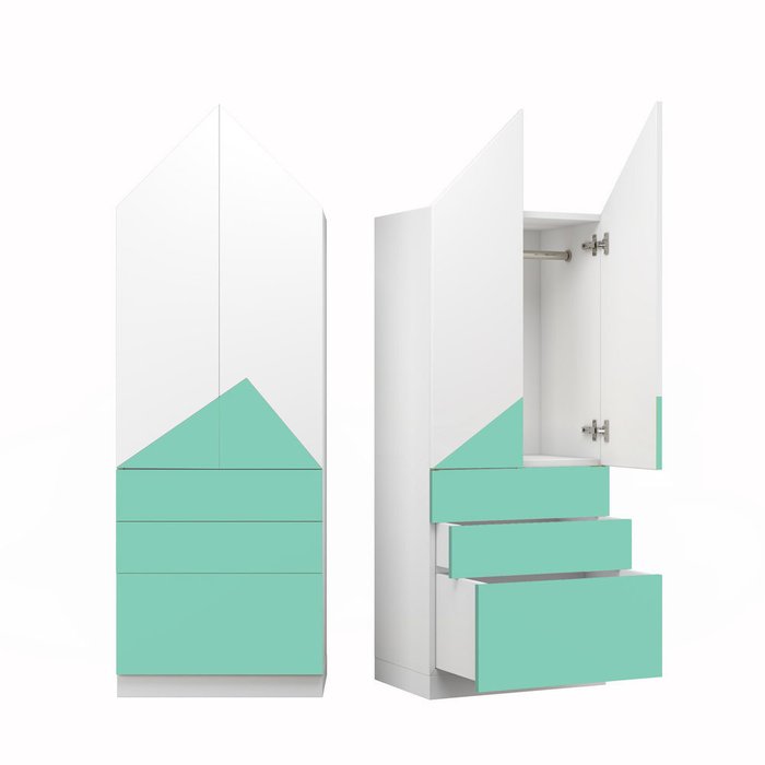 Шкаф Альпы мятно-белого цвета с тремя ящиками