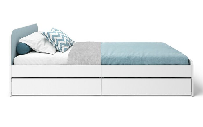 Кровать Home 90х200 бело-голубого цвета c ортопедическим основанием и ящиком   - купить Одноярусные кроватки по цене 10589.0