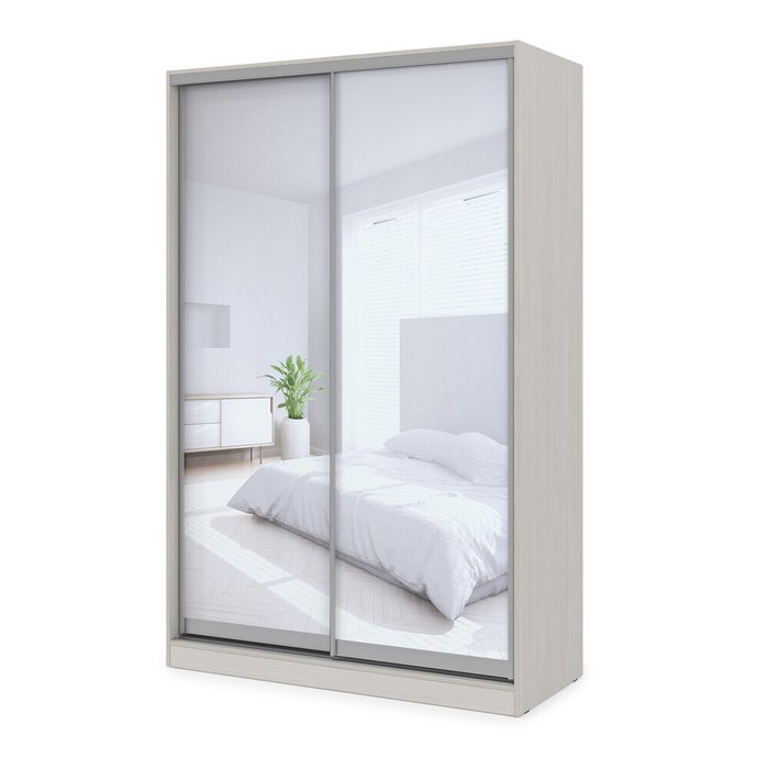 Comfort Двухдверный шкаф-купе с зеркалом, прямой, комбинированное наполнение, ЛДСП, ivory, 120×60×220 см