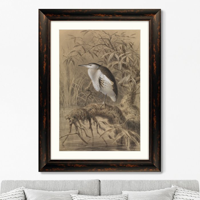 Картина Птица у озера 1890 г.  в раме темно-коричневого цвета