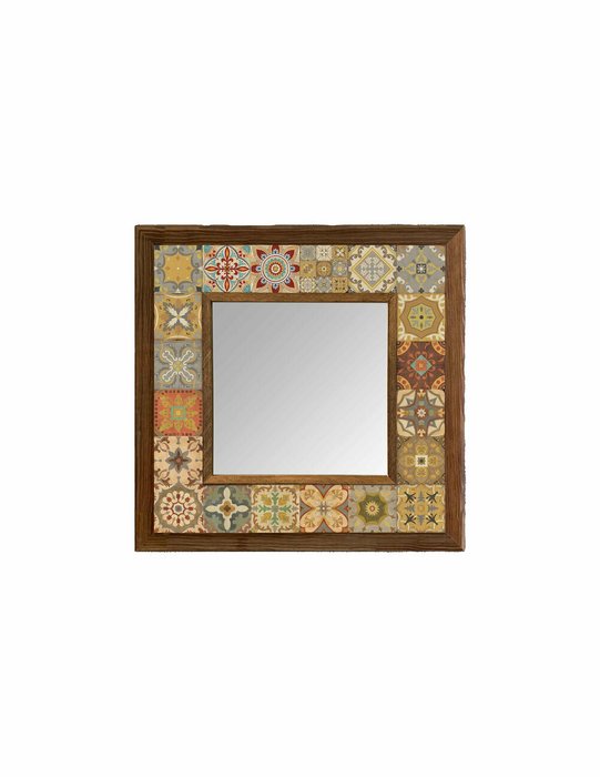 Настенное зеркало с каменной мозаикой 33x33 бежево-коричневого цвета