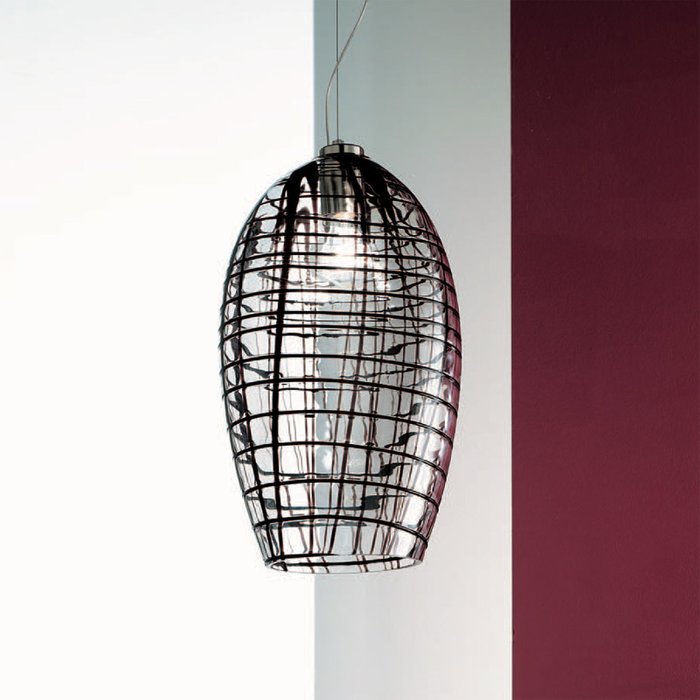 Подвесной светильник Vistosi YUBA из муранского стекла белого цвета с черным орнаментом в виде сетки - лучшие Подвесные светильники в INMYROOM
