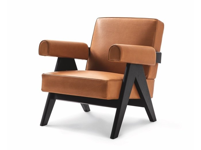 Кресло Pierre Jeanneret Chandigarh Lounge chair коричневого цвета