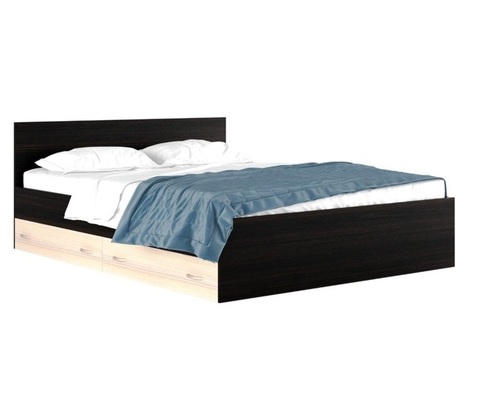 Кровать Виктория 200х200 бежево-коричневого цвета с ящиками