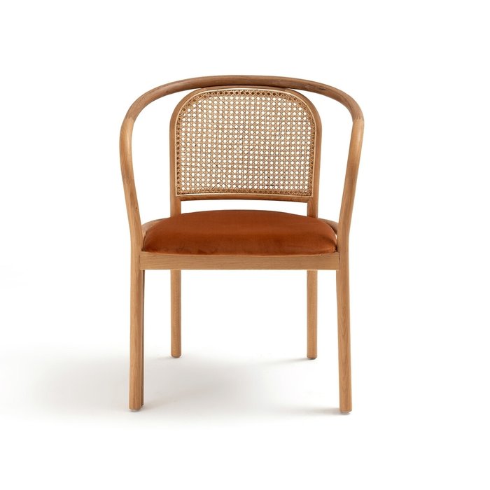 Стул с подлокотниками из дуба и плетения Joana оранжевого цвета - купить Обеденные стулья по цене 42240.0