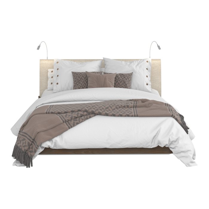 Кровать Сиена 160х200 с бежевым изголовьем и двумя светильниками  - купить Кровати для спальни по цене 42345.0