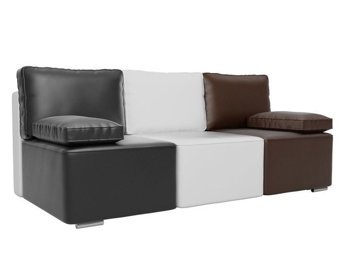 Прямой диван-кровать Радуга черно-бело-коричневого цвета (экокожа)