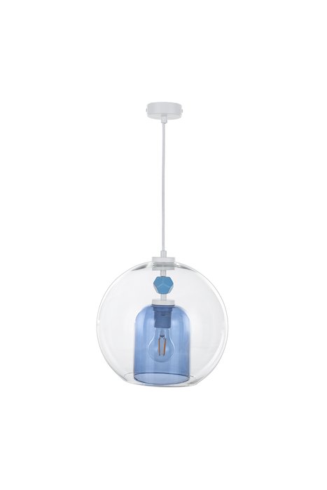 Подвесной светильник Color Bubble с керамическим элементом и плафоном колба в серо-голубом свете