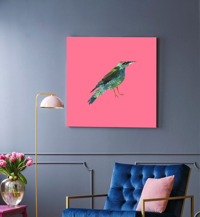 Принт Музыкальная птица 40х40 розового цвета  - лучшие Принты в INMYROOM