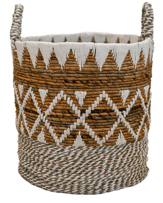 Корзина Scandi L из листьев абаки с хлопковым декором
