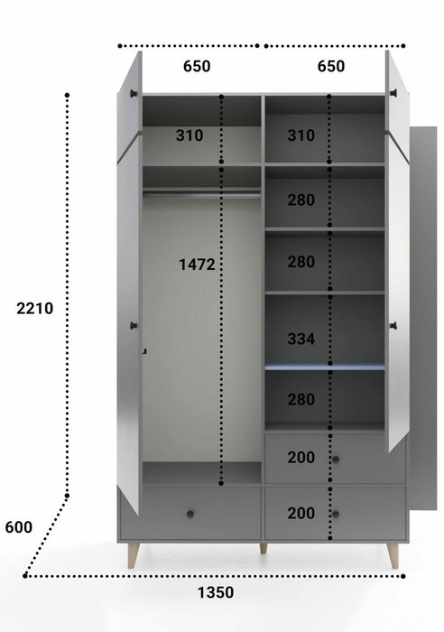 Распашной шкаф Fold серого цвета с нишей справа - купить Шкафы распашные по цене 59990.0