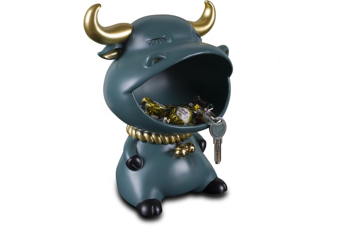 Статуэтка  бык с нишей сине-зеленого цвета - купить Фигуры и статуэтки по цене 5900.0