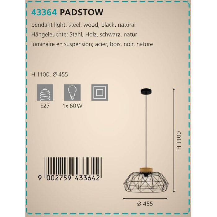 Подвесной светильник Padstow черного цвета - купить Подвесные светильники по цене 10990.0