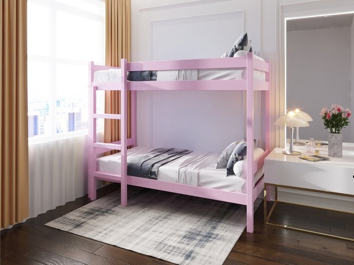 Кровать двухъярусная сосновая 80х190 розового цвета - лучшие Двухъярусные кроватки в INMYROOM