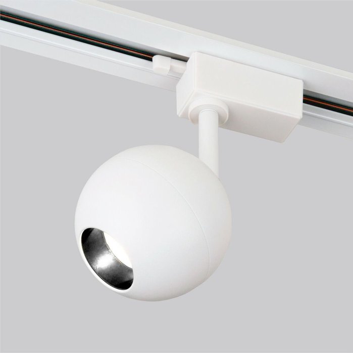 Трековый светодиодный светильник для однофазного шинопровода Ball белого цвета