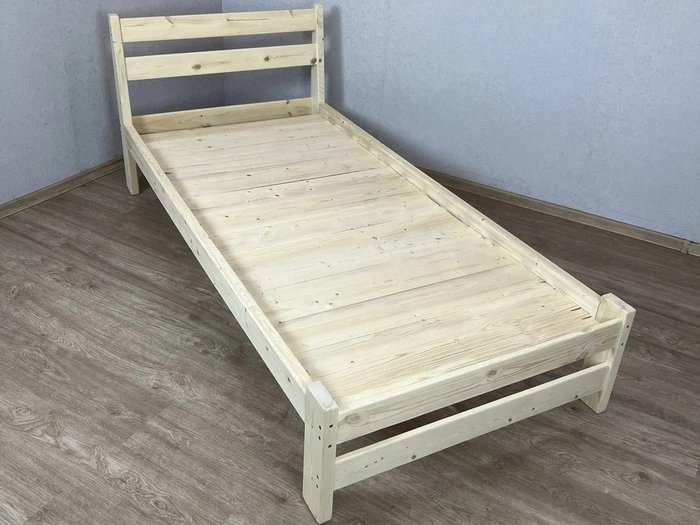 Кровать Мишка сосновая усиленная со сплошным основанием 80х190 бежевого цвета - лучшие Кровати для спальни в INMYROOM