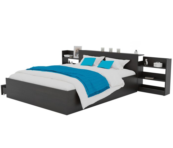 Комплект для сна Доминика 140х200 темно-коричневого цвета с выдвижным блоком, ящиками и матрасом - лучшие Спальные гарнитуры в INMYROOM