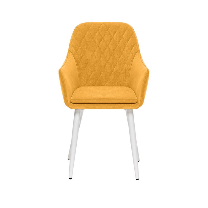 Стул с подлокотниками Слим желтого цвета с белыми ножками - купить Обеденные стулья по цене 10280.0