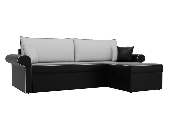 Угловой диван-кровать Милфорд бело-черного цвета (экокожа) правый угол